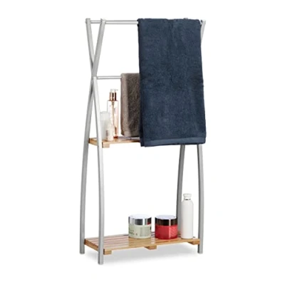 Afbeelding van Relaxdays handdoekrek vrijstaand 2 planken handdoekhouder handdoekdrager X design