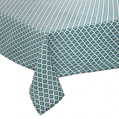 Afbeelding van Tafelkleed van polyester rechthoekig 240 x 140 cm petrol blauw met print Eettafel tafellakens