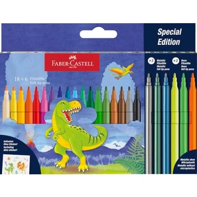 Afbeelding van Viltstift FC Dino 18x stand. kleur 3x metallic neon in