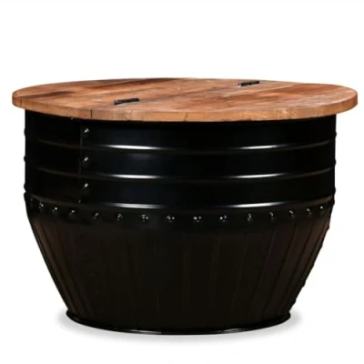 Image de vidaXL Table basse Bois de récupération massif Forme baril Noir245255