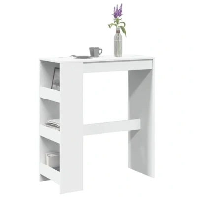 Image de vidaXL Table de bar et étagères blanc 90x40x103,5 cm bois d&#039;ingénierie854373