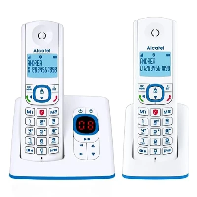 Afbeelding van Alcatel F530 Voice Duo, draadloze telefoon met antwoordapparaat en 2 handsets, oproepblokkering handsfree functie, wit/blauw