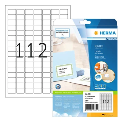 Image de Herma Premium 4334 étiquettes adhésives permanentes A4 25,4 x 16,9 mm (2800 étiquettes) blanc