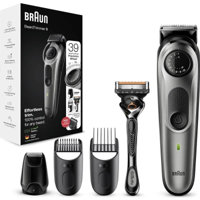 Afbeelding van Braun Baardtrimmer Series 5 BT5360 Trimmer voor Mannen met Extra Gillette Scheermes 39 Lengte Instellingen en 100 Minuten Gebruiksduur
