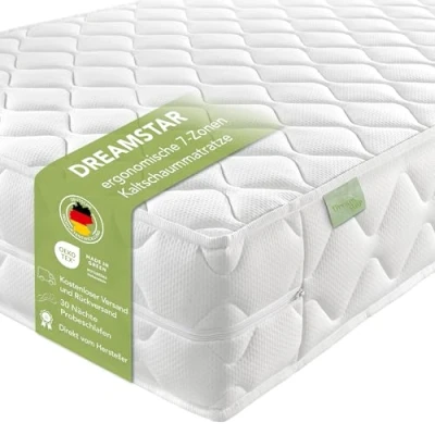 Afbeelding van DREAMSTAR Ergo Flex XXL Duo orthopedisch koudschuimmatras met 7 zones, 22 cm hoog, Oeko Tex gecertificeerd, hardheidsgraad 3 en 4, 80 x 200