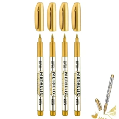 Afbeelding van JJiaoLinin metalen markeerstiften, 4 stuks, onuitwisbare markers, kunstmarkers, permanente voor knutselen, papier, metaal, hout, keramiek, glas (goud)
