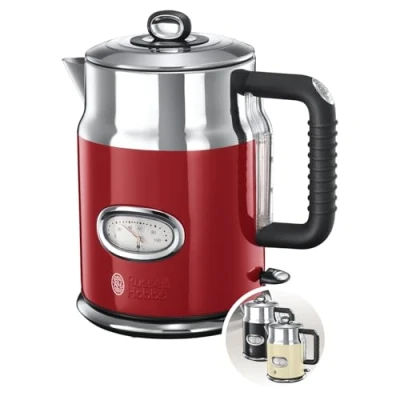 Image de Russell Hobbs Bouilloire Electrique [Design Vintage Premium] Retro Rouge (1,7L, Ebullition Rapide, Jauge Température, Couvercle Amovible) 21670 70