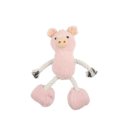 Afbeelding van Hondenspeelgoed Roze Pluche Varken met Touw en Piep 30 cm