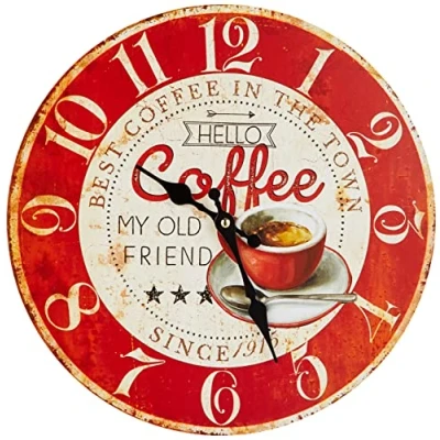 Afbeelding van TFA Dostmann 60.3045.12 Vintage analoge wandklok koffie rood groot aantal