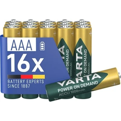 Afbeelding van VARTA AAA batterijen, oplaadbaar, 16 stuks, Power on Demand batterij, oplaadbare 1000 mAh Ni MH, zonder geheugeneffect, voorgeladen, klaar voor gebruik