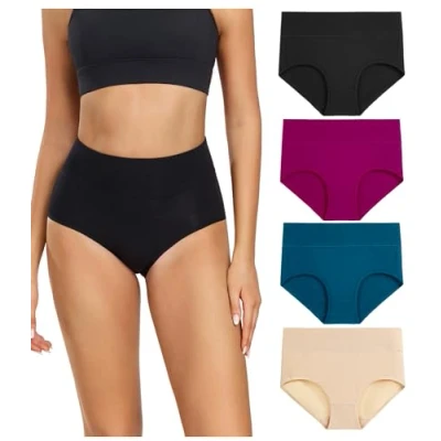 Image de wirarpa Culottes Femmes Coton Taille Haute sous vêtements Slip Elasticité Boxer Femme Ventre Plat, Multicolore06 lot de 4, XXL