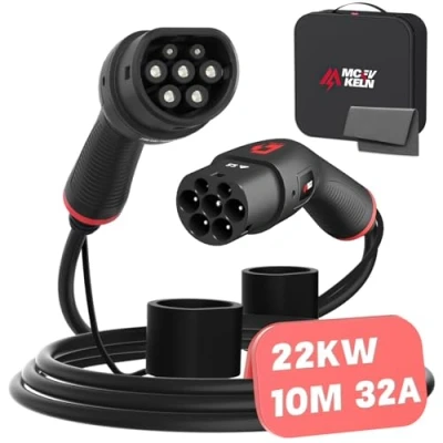 Afbeelding van MCEVKELN type 2 oplaadkabel voor auto, elektrisch, hybride, 22 kW, driefasig, 32 A, 10 m, naar EV kabel, compatibel met e 208, lente, model Y/3, Zoe, Kona enz