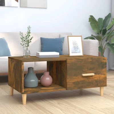 Afbeelding van Salontafel 89,5x50x40 cm bewerkt hout gerookt eikenkleurig
