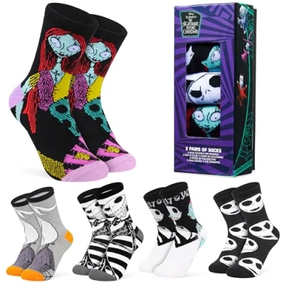 Afbeelding van Disney Halflange damessokken, fantasiesokken met patroon, set van 5 paar, Multi Jack Skellington