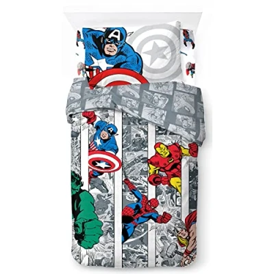 Afbeelding van Jay Franco Marvel Comics Cool, beddengoed set voor kinderen, 140 x 200 cm, 100% katoen, eenpersoonsbed incl. dekbedovertrek, hoeslaken &amp; kussensloop geschikt bedden van 90 190 cm tot