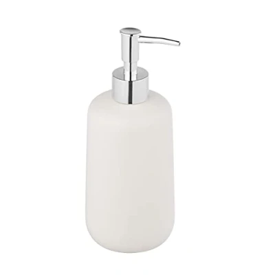 Image de Allstar Olinda Distributeur de savon conique rechargeable en céramique avec embout pompe Argenté Capacité 500 ml 8 x 20 7,7 cm Blanc