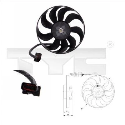 Afbeelding van TYC 837 0001 Radiator Ventilator 290 70/120 Zonder ventilatorraamwerk, Met belastingsweerstand VOLKSWAGEN: Polo IV Hatchback, Bora Saloon, Golf 4
