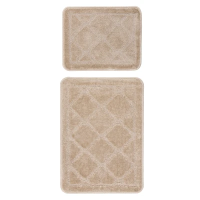 Afbeelding van Bari Badmat / Toiletmat Badkamer Set 2 Delig Wasbaar Anti slip Beige 40x50 cm &amp; 50x80 Rechthoek Polyester Tapijtenloods
