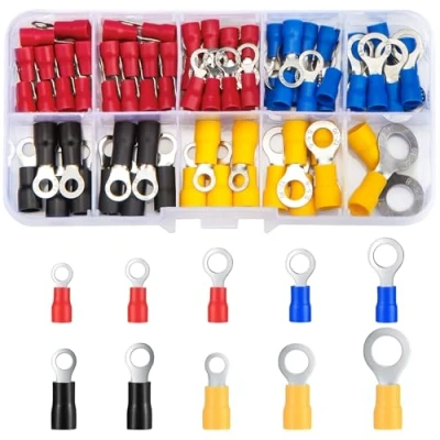 Afbeelding van Vwoqiy 102 stuks elektrische krimpkabelschoenen met oogringen, geïsoleerde kabelconnector, ronde oogkabelschoen voor auto