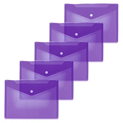 Afbeelding van HERMA 20061 documenthoezen A5 transparant violetpaars, 5 stuks, kleine zichtbare zakken enveloppen met drukknopen, plastic voor school, universiteit, kantoor, reizen