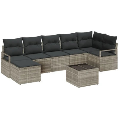 Afbeelding van vidaXL 9 delige Tuin Sofa Set met Kussens Grijs Poly Rattan, 2 Zitter Rattan