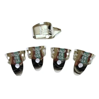 Afbeelding van Dunlop nikkel zilver Tube Fingerpicks 0,18&quot;, Players pakket 5 st. Plectrum set