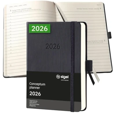 Afbeelding van SIGEL C2611 Tageskalender Conceptum 2026, ca. A6, zwart