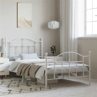 Afbeelding van Bedframe met hoofd en voeteneinde metaal wit 100x190 cm