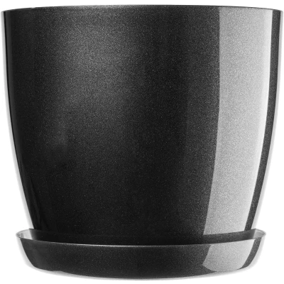 Afbeelding van KADAX bloempot met onderzetter, ronde kunststof plantenbak, voor binnen en kamerplanten, kruidenpot (set 3: 20 cm, antraciet)