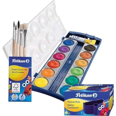 Afbeelding van Pelikan Ondoorzichtige verfdoos DIN 5023 K12, 12 kleuren + 1 tube wit, ondoorzichtig, schoolstandaard (met beker penseel), blauw, 8 stuks