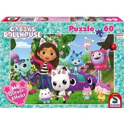 Afbeelding van Fröhliche vrienden, 60 delen: kinderpuzzel Gabby&#039;s poppenhuis glitzerpuzzels
