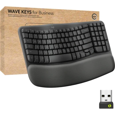 Afbeelding van Logitech Wave Keys for Business Ergonomisch Toetsenbord RF draadloos + Bluetooth US international QWERTY grijs