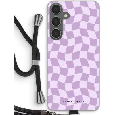 Afbeelding van Case Company® hoesje met Koord geschikt voor Samsung Galaxy S24 Plus Grid Paars Telefoonhoesje Zwart Bescherming aan alle Kanten en Over de Schermrand