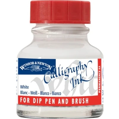 Afbeelding van Winsor &amp; Newton 1110702 Kalligrafie inkt voor vulpennen of kroontjespennen, onderling mengbaar, lichtecht met goede vloei eigenschappen 30ml fles, Wit