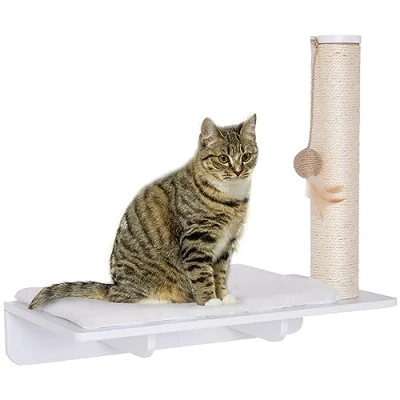 Afbeelding van PawHut Krabpaal, kattenplank, kattenboom, kattenligplaats, wandmontage, pluchen bekleding MDF D30 225