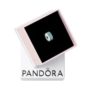 Afbeelding van PANDORA Moments Petrolfarbener Pavé Clip sterling zilver, Cubic Zirconia 791817MCZ, 925 585 geelgoud, zirkonia