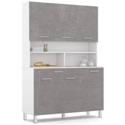 Afbeelding van Buffet de cuisine 120 CM CINA meuble 6 portes effet béton et structure blanche + tiroir