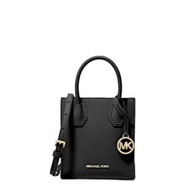 Afbeelding van Michael Kors Mercer Extra Kleine Leren Crossbody Tas Met Pebbled, Zwart, XS,
