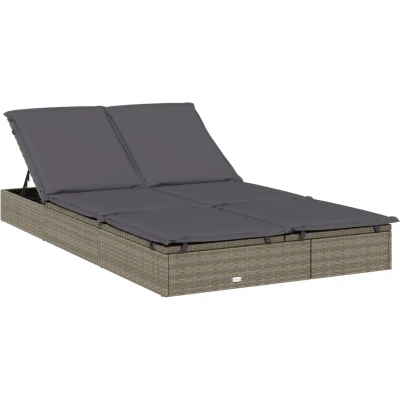 Afbeelding van Ligbed met kussens 2 persoons poly rattan grijs
