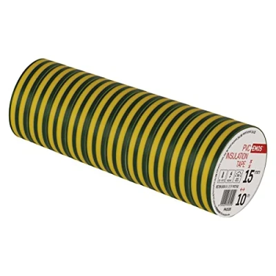 Afbeelding van EMOS PVC isolatietape geel groen pak van 10, 15mmx10m, 0,13mm banddikte, zelfklevend, hoge spanningssterkte en gebruikstemperatuurbereik, UV bestendig, waterdicht, zonder textielweefsel