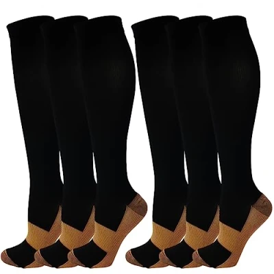 Afbeelding van Kuzimua 6 paar compressiesokken voor mannen en vrouwen, hardlopen, sport, fietsen, vliegreizen zwangerschap, herstel, Zwart bruin