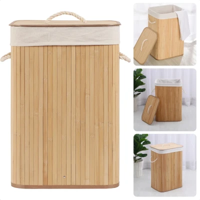 Afbeelding van Cheqo® Bamboe Wasmand Opvouwbaar met Deksel 72L Naturel Duurzaam Design Wassorteerder Waszak