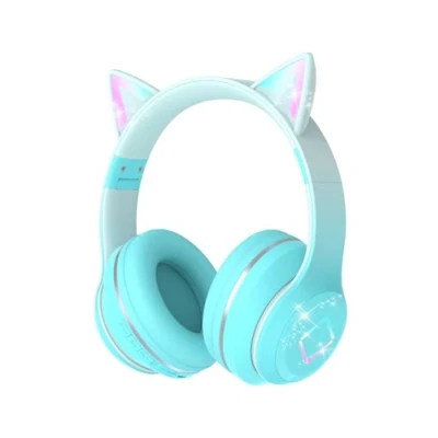 Afbeelding van Draadloze Bluetooth hoofdtelefoon voor kinderen, 5.1 en stereogeluid, opvouwbaar, verstelbare hoofdband, kinderhoofdtelefoon met over ear microfoon school/tablet (groen)