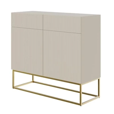 Afbeelding van Selsey Veldio Dressoir 2 deurs 100 cm Grijsbeige met gouden poten