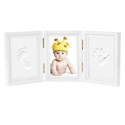 Afbeelding van Fotolijst Newlemo gipsafdruk baby hand en voet handdruk voetafdruk DIY set afdruk van de lijst cadeau 3 teile, weiß