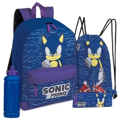 Afbeelding van Sonic The Hedgehog 4 delige set met rugzak, tas trekkoord, etui en 470 ml waterfles, Donkerblauw