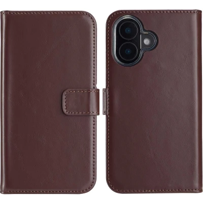 Afbeelding van Selencia Hoesje Geschikt voor iPhone 16 Met Pasjeshouder Echt Lederen Bookcase Bruin