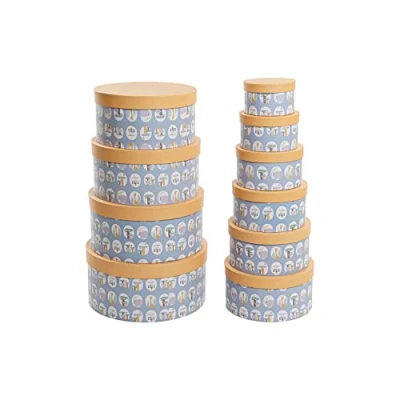 Afbeelding van Set van opstapelbare opbergboxen DKD Home Decor dieren Cirkelvormig Blauw Karton (37,5 x 37,5 1...