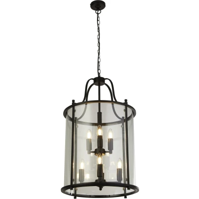 Afbeelding van Hanglamp Lantern Grande, zwart/helder, glas, E14