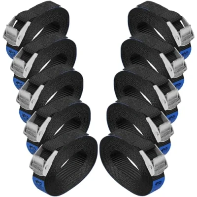 Afbeelding van Klauwriem, sjorriem, bevestigingsriem zwart maximale belasting 250 kg DIN EN 12195 2, onderdelen: verpakking van 10 stuks, 2,5 cm x 4 m
